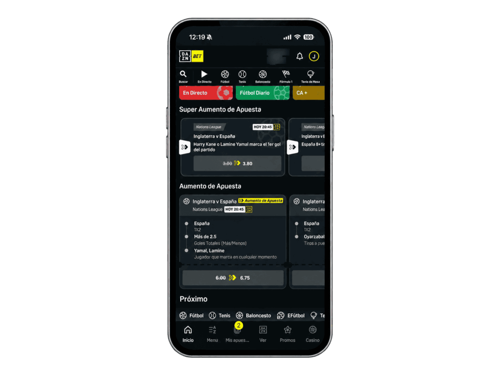 Móvil con pantalla DAZN BET