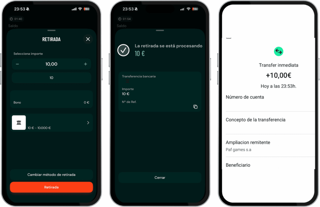 Paf, retirada de 10 € por transferencia
