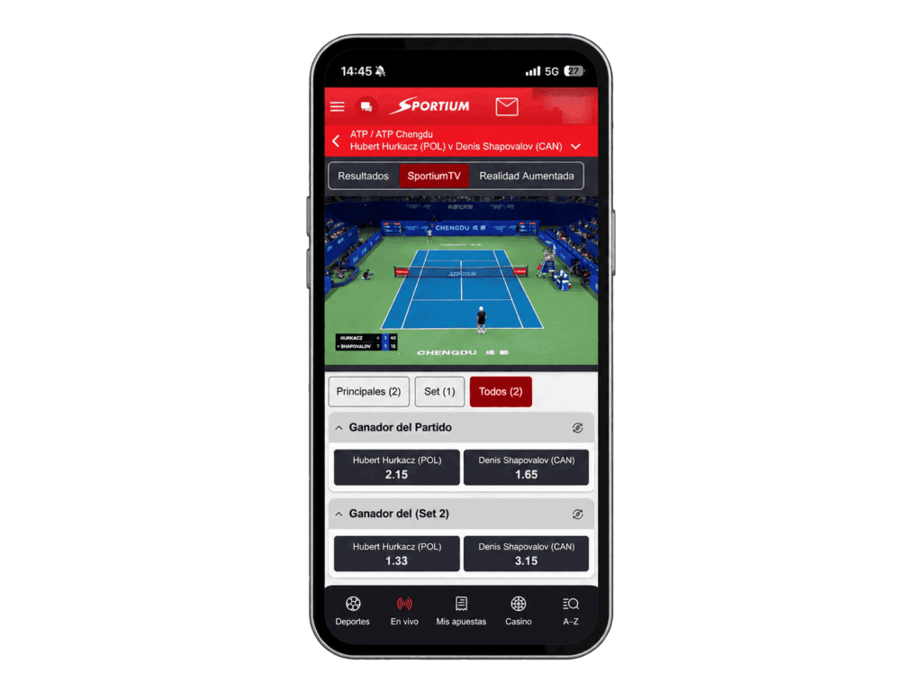 Pantalla Sportium con tenis en directo