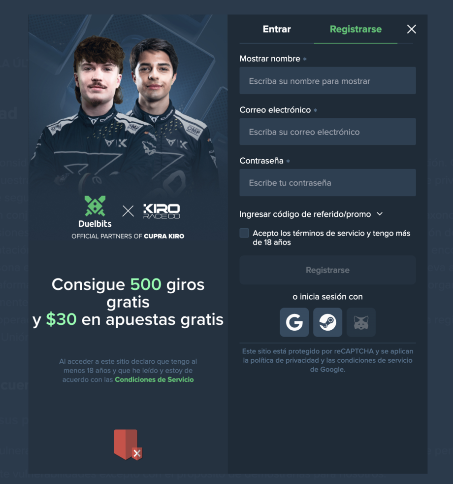 duelbits registro paso 1