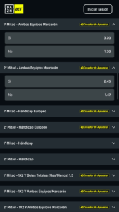 Ambos marcan por partes en el Real Madrid&ndash;Villarreal en DAZN Bet. Captura de pantalla tomada por ApuestasOnline el 01/10/2026.