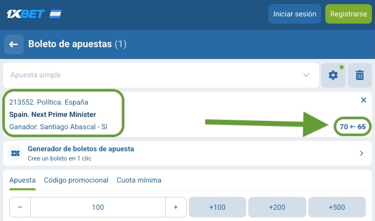 Imagen ticket apuestas Santiago Abascal próximo presidente España - 1xbet Latam
